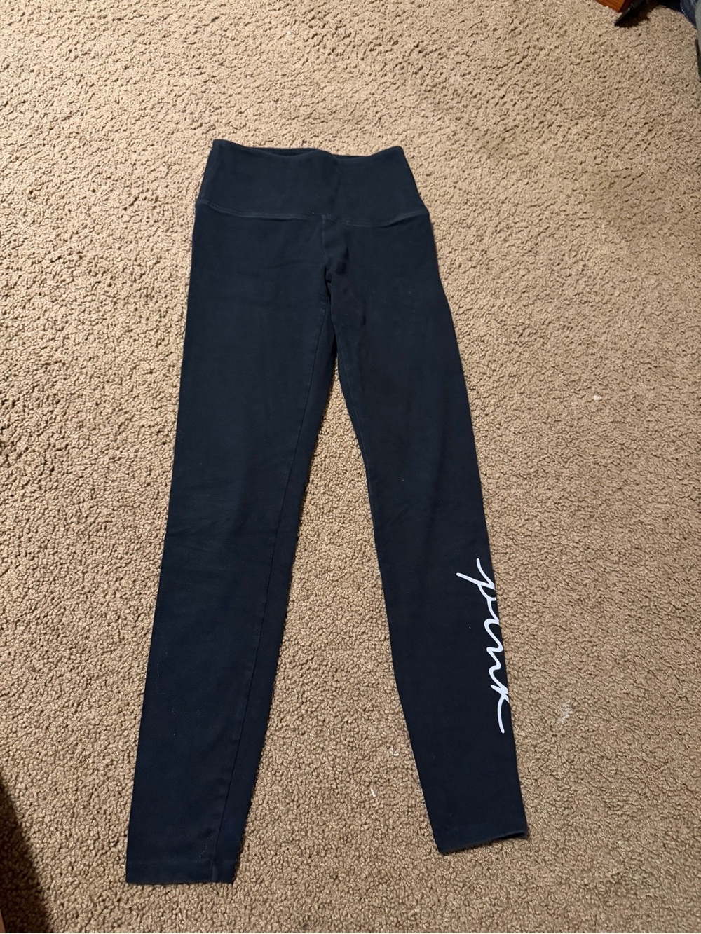 Victoria's Secret Black Leggings with White Side Script